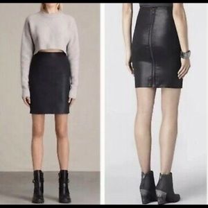 All Saints black pencil zip up skirt